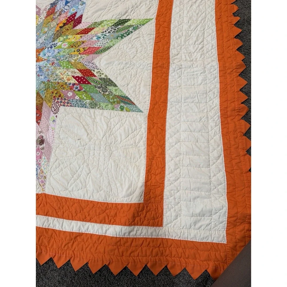 Gorgeous Vintage Lone Star Quilt Handmade 69x87 Prairie Edge Vibrant From Kansas